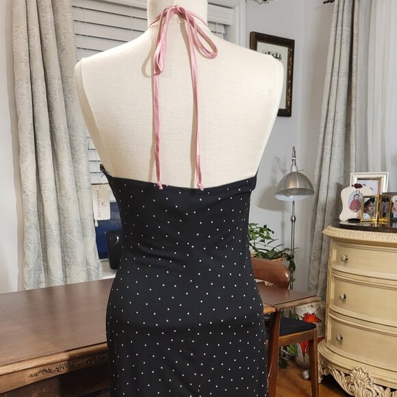 💕NWT Windsor Black and Pink Halter Midi Dress - Sz Large - Picture 2 of 12